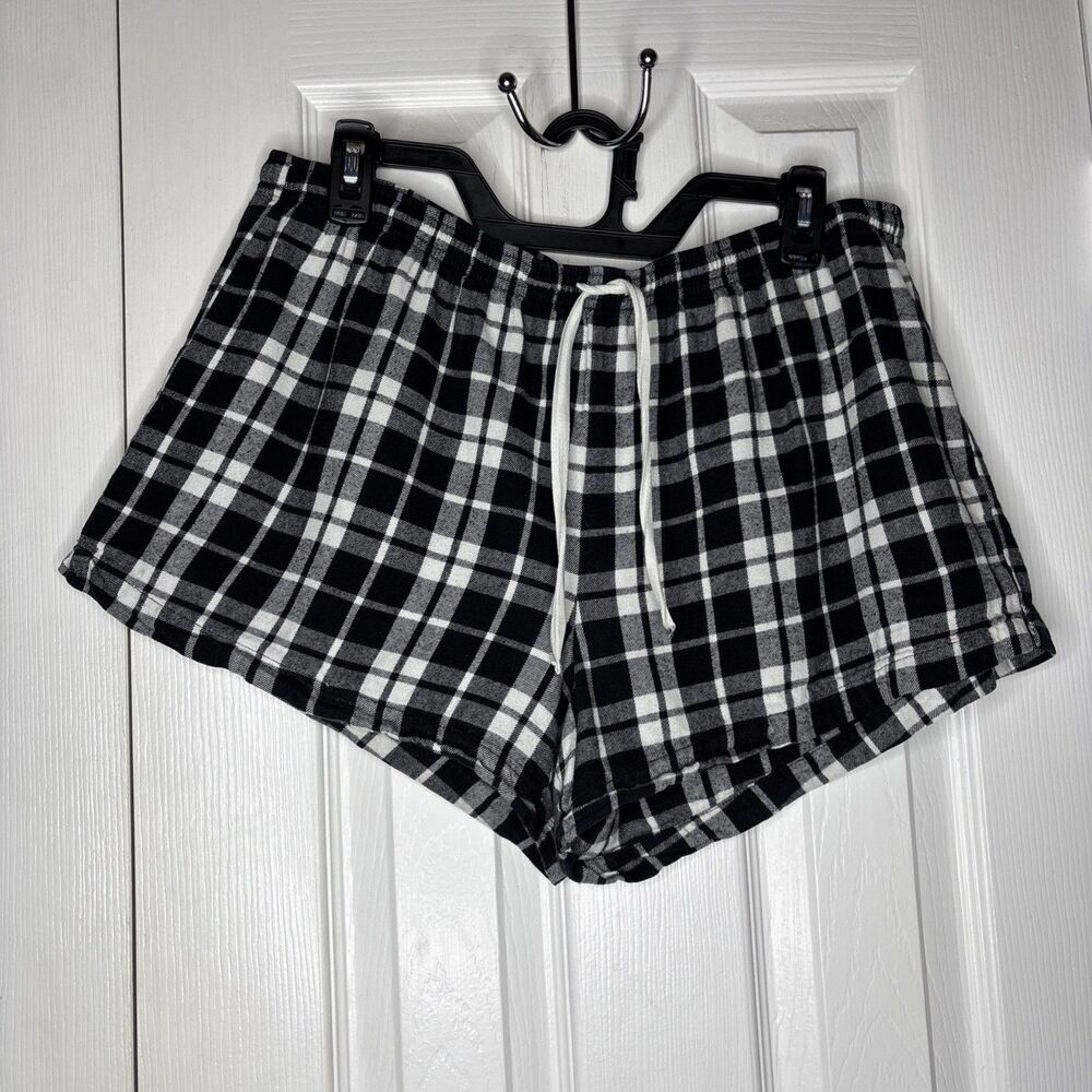 Dip Women’s XL Sleepwear Black White Plaid Flannel Pajama Shorts Drawstring